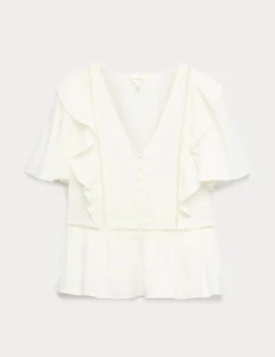 Double Cloth Floral Insert Ruffle Blouse