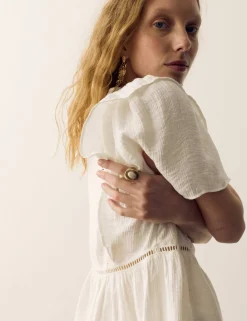 Double Cloth Floral Insert Ruffle Blouse