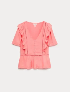 Double Cloth Floral Insert Ruffle Blouse