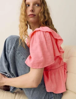 Double Cloth Floral Insert Ruffle Blouse