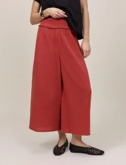Double Gauze Cropped Wide Leg Trousers