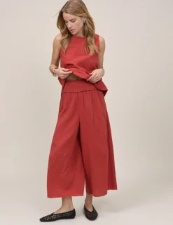 Double Gauze Cropped Wide Leg Trousers
