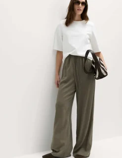Drawstring Wide Leg Trousers with Linen