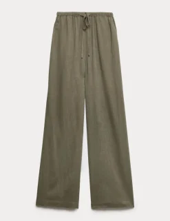 Drawstring Wide Leg Trousers with Linen