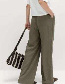 Drawstring Wide Leg Trousers with Linen