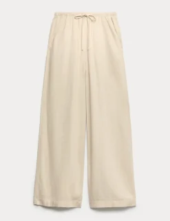 Drawstring Wide Leg Trousers with Linen