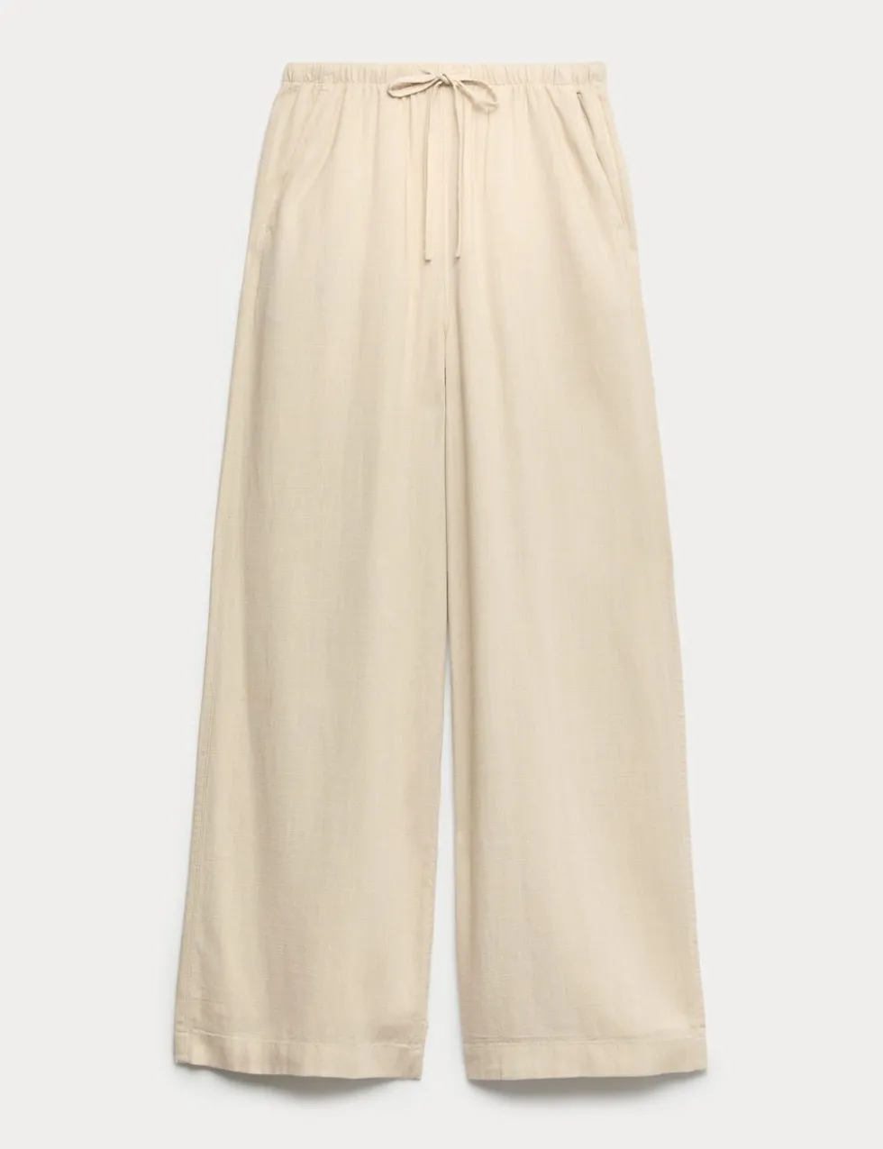 Drawstring Wide Leg Trousers with Linen