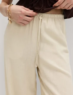 Drawstring Wide Leg Trousers with Linen