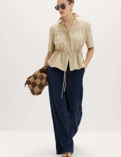 Drawstring Wide Leg Trousers with Linen