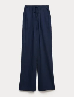 Drawstring Wide Leg Trousers with Linen