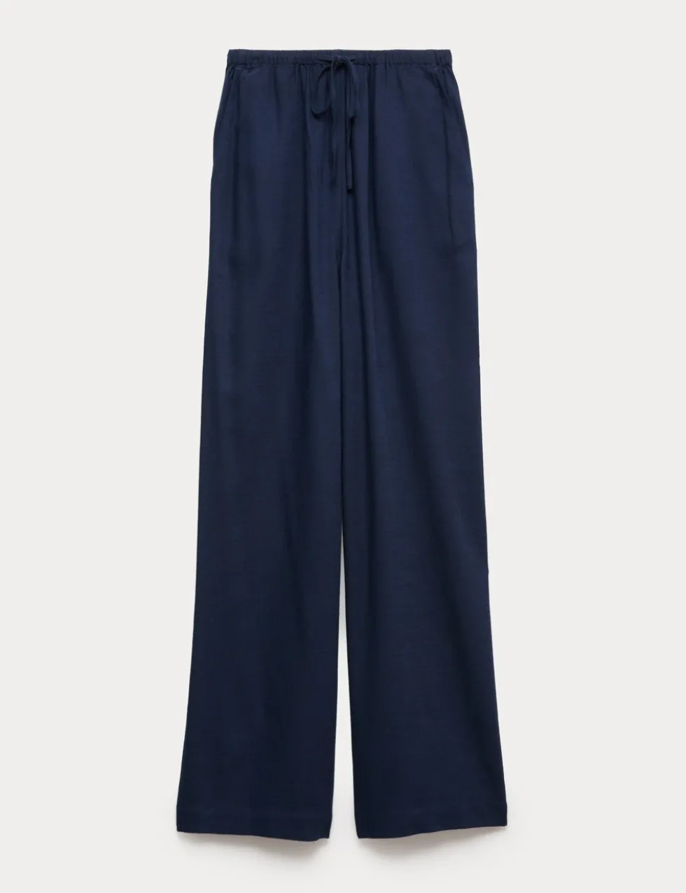 Drawstring Wide Leg Trousers with Linen