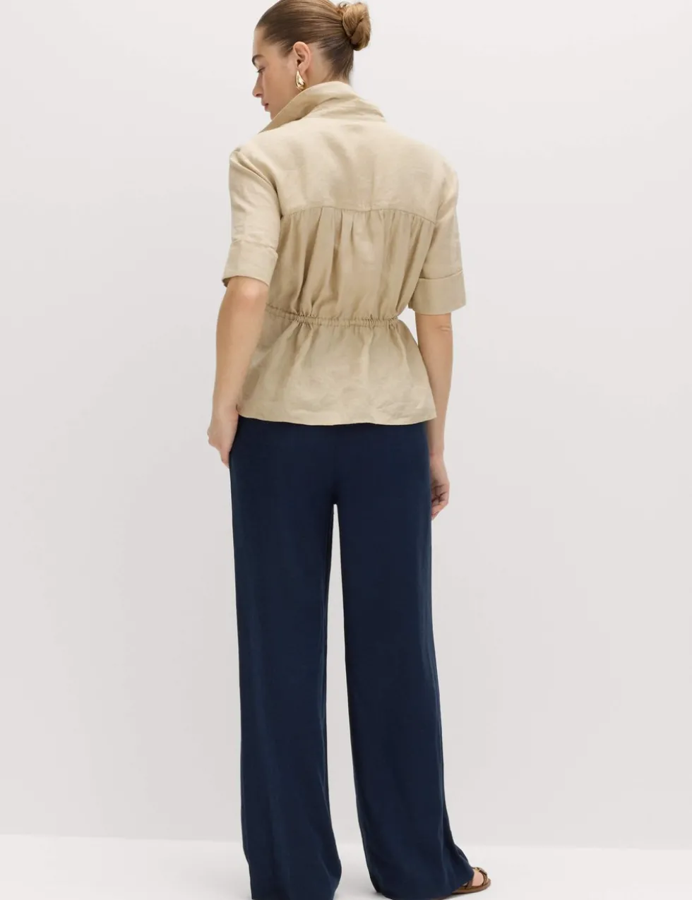 Drawstring Wide Leg Trousers with Linen