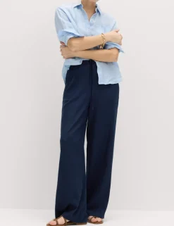Drawstring Wide Leg Trousers with Linen