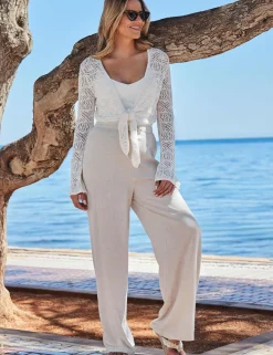 Drawstring Wide Leg Trousers with Linen
