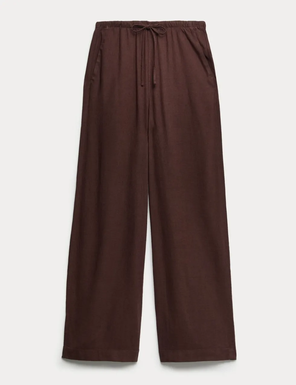 Drawstring Wide Leg Trousers with Linen