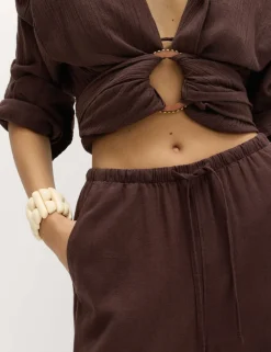 Drawstring Wide Leg Trousers with Linen