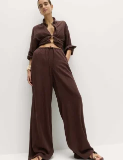 Drawstring Wide Leg Trousers with Linen