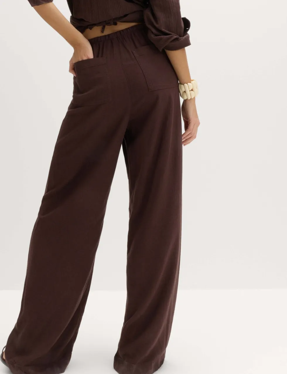 Drawstring Wide Leg Trousers with Linen
