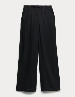 Drawstring Wide Leg Trousers with Linen