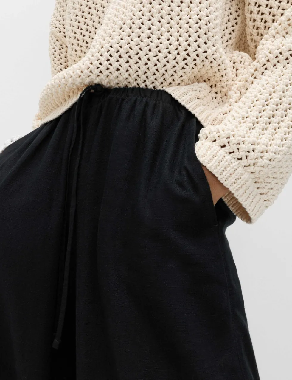 Drawstring Wide Leg Trousers with Linen