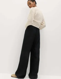 Drawstring Wide Leg Trousers with Linen