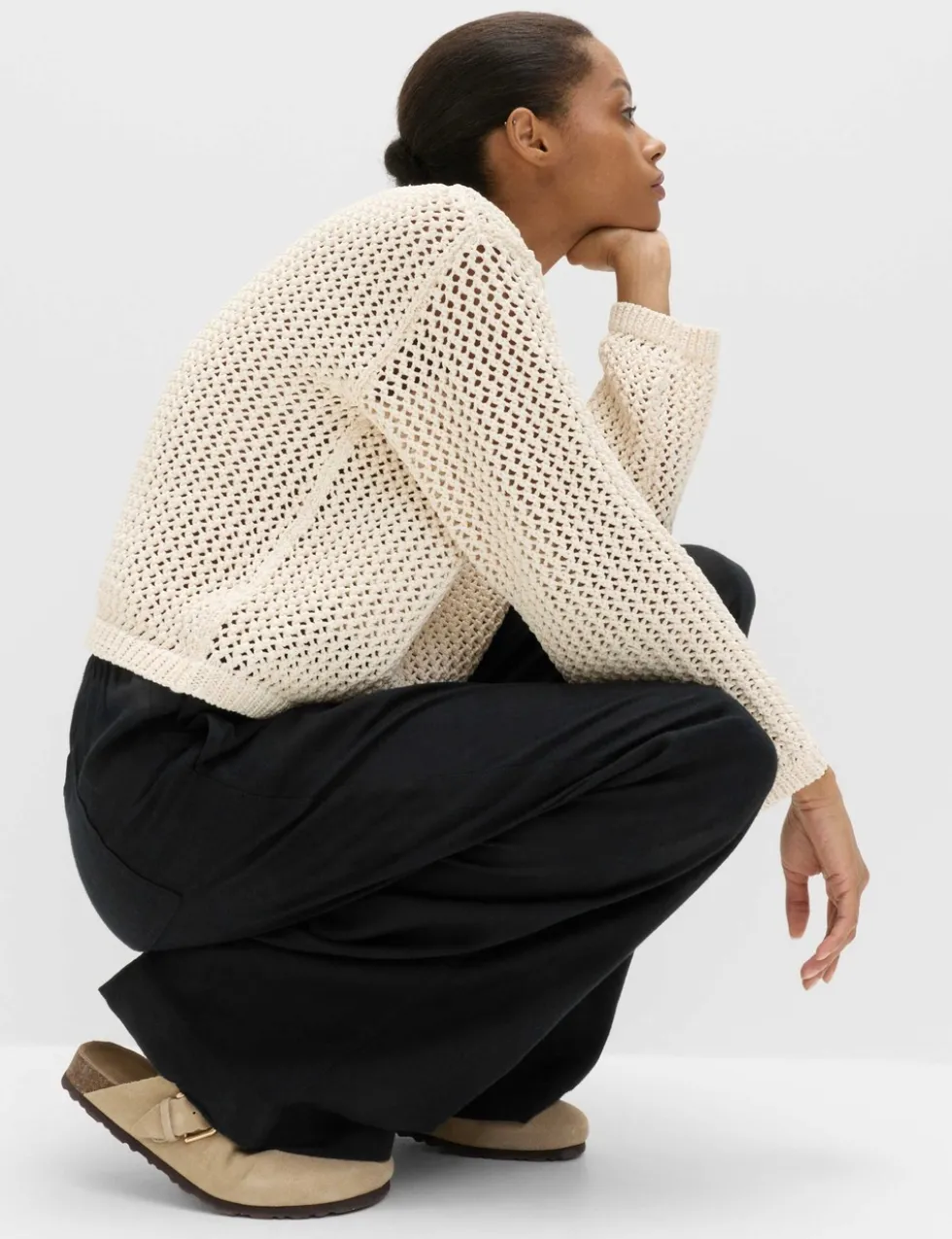 Drawstring Wide Leg Trousers with Linen