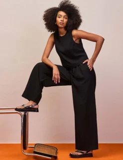 Drawstring Wide Leg Trousers with Linen