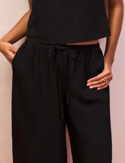 Drawstring Wide Leg Trousers with Linen