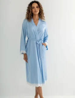 Dusk Satin and Lace Kimono Sleeve Dressing Gown
