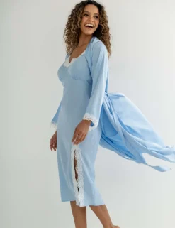 Dusk Satin and Lace Kimono Sleeve Dressing Gown