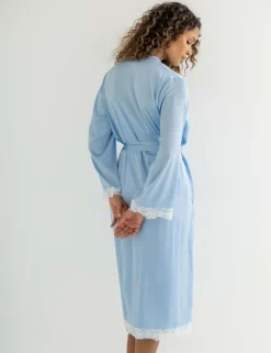 Dusk Satin and Lace Kimono Sleeve Dressing Gown