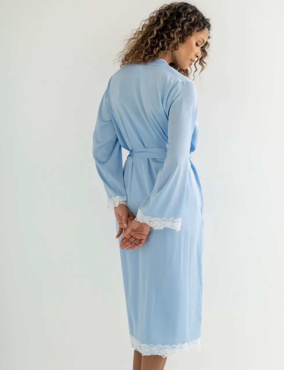 Dusk Satin and Lace Kimono Sleeve Dressing Gown