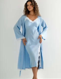 Dusk Satin and Lace Midi Chemise
