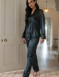 Dusk Satin and Lace Revere Collar Pyjama Set