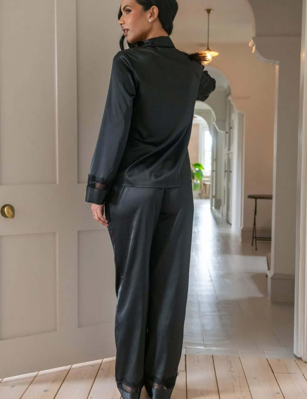 Dusk Satin and Lace Revere Collar Pyjama Set