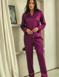 Dusk Satin and Lace Revere Collar Pyjama Set