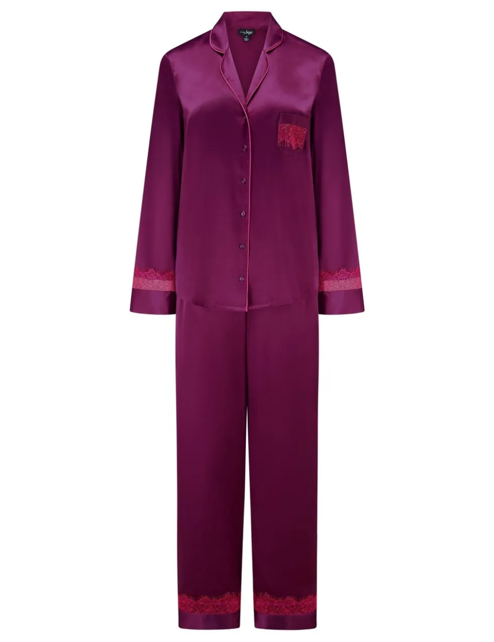 Dusk Satin and Lace Revere Collar Pyjama Set