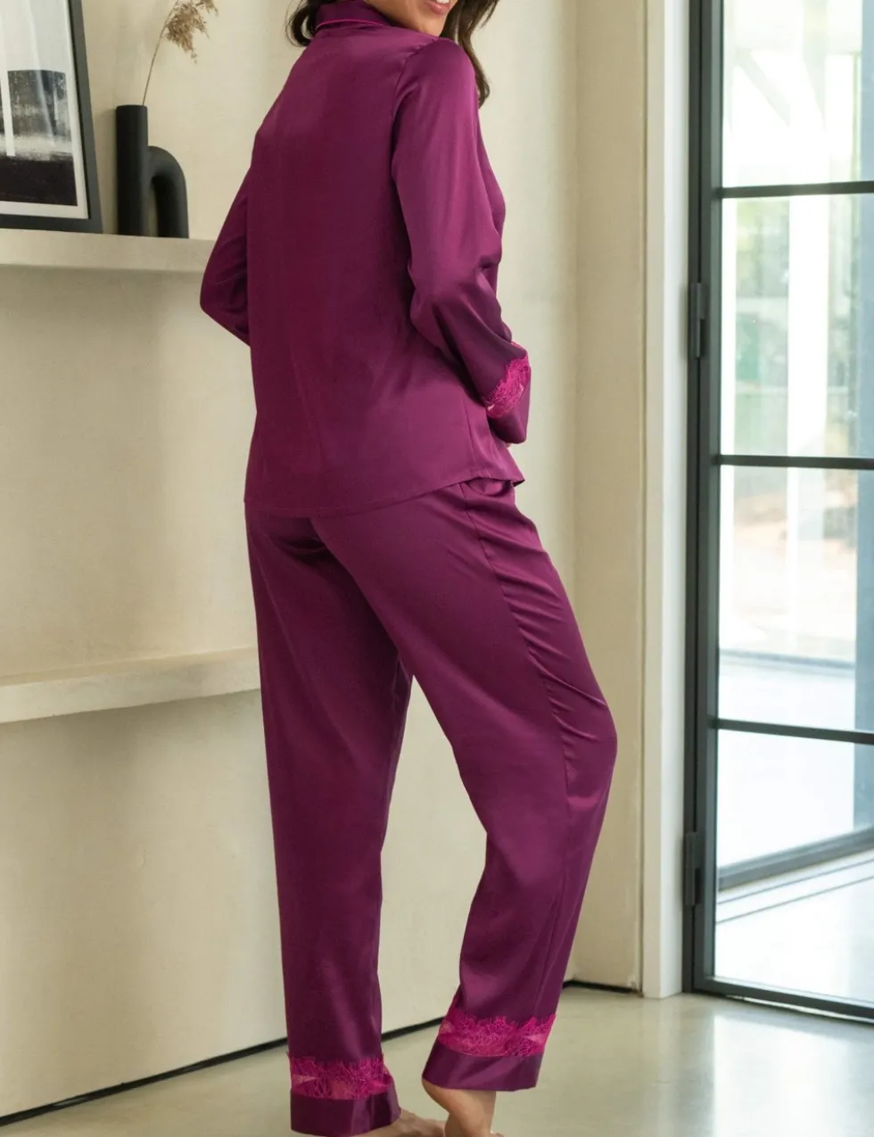 Dusk Satin and Lace Revere Collar Pyjama Set