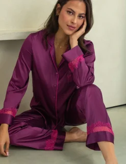 Dusk Satin and Lace Revere Collar Pyjama Set