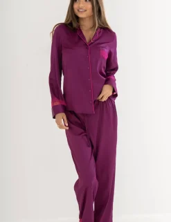Dusk Satin and Lace Revere Collar Pyjama Set