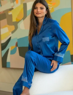 Dusk Satin and Lace Revere Collar Pyjama Set