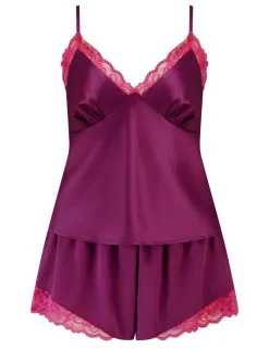 Dusk Satin Lace Trim Cami Shortie Set