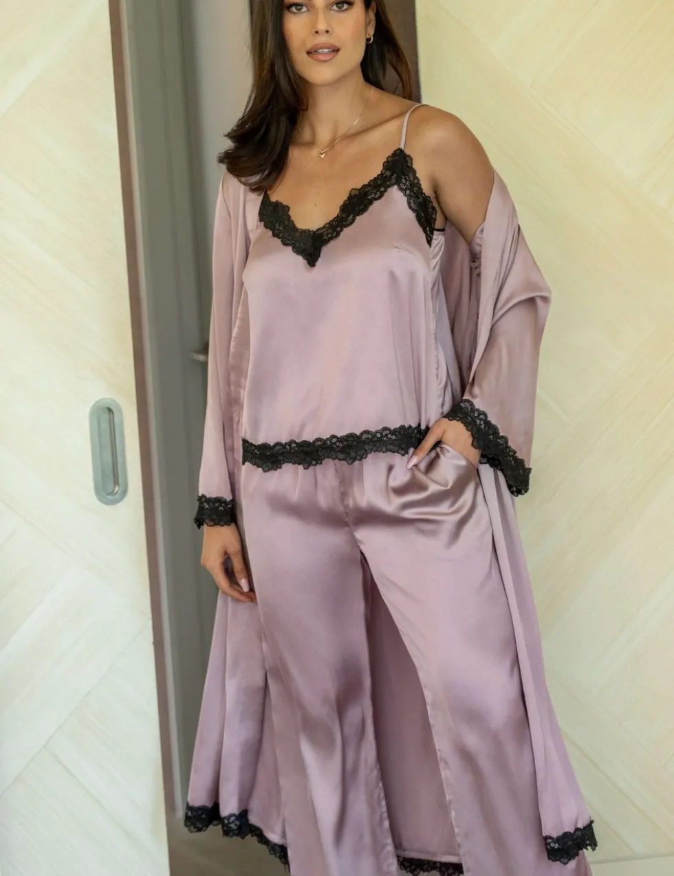 Dusk Satin Lace Trim Pyjama Set