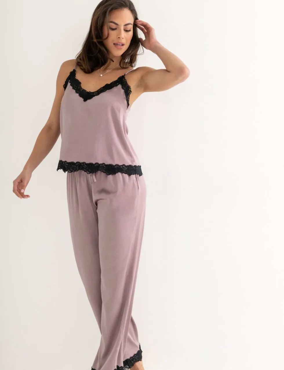 Dusk Satin Lace Trim Pyjama Set