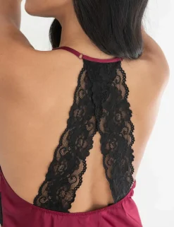 Dusk Satin Lace Trim Strappy Chemise