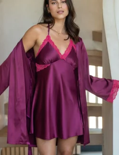 Dusk Satin Lace Trim Strappy Chemise