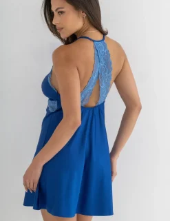 Dusk Satin Lace Trim Strappy Chemise