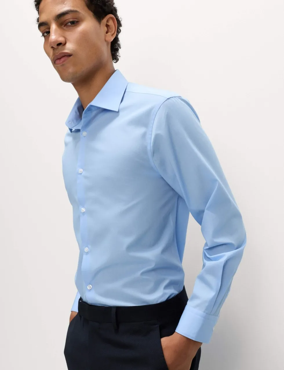 Easy Iron Slim Fit 2 Inch Shorter Cotton Blend Shirt