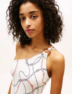 Elevated Chain Print One Shoulder Swimsuit