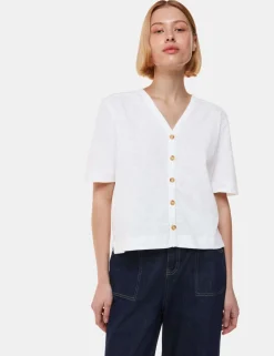 Ella Pure Cotton V-Neck Button Through T-Shirt